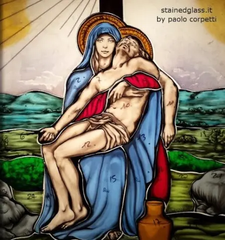 vetrata artistica raffigurante la pieta